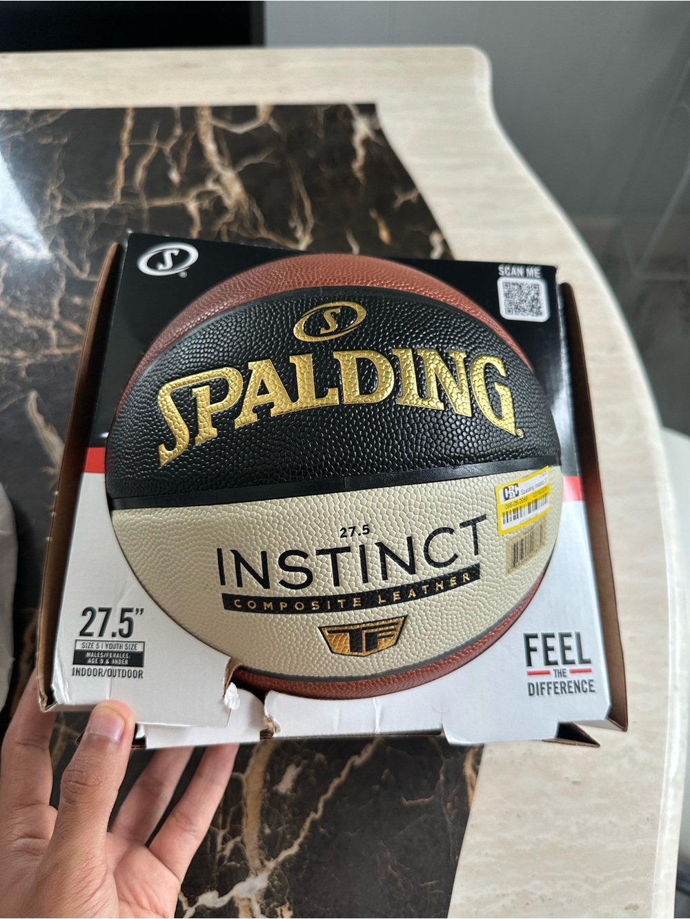 Spalding Instinct Composite Leather Basketball in Black, Cream & Brown